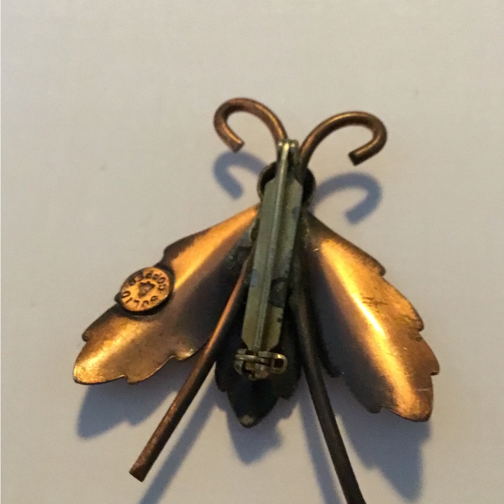 Vintage Solid Copper Textured Bug Pin - image 5